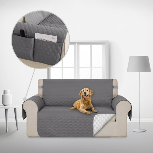 Deconovo Funda para sofá de dos plazas, resistente al agua, 1 unidad, gris claro, 117 cm de ancho x 190 cm de largo, reversible, para mascotas y niños