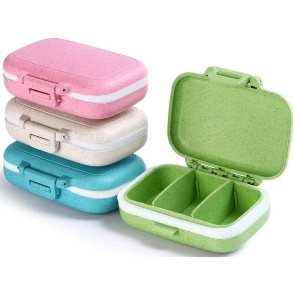 4 PC Pill Case 3 Removable Compartments Pill Box BPA-Free,Day Pill Organizer/3 Times a Day/AM-PM Travel Pill Organizer