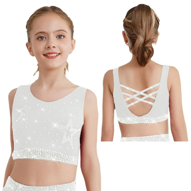 Hansber Débardeurs de Danse Sans Manches pour Filles, Chemise de Rue Hip Hop, Blanc 12