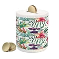 thumbnail image 1 of Floral Piggy Bank, Watercolored Tropical Exotic Foliage Vibrant Color Palette Hawaiian Summer Season, Ceramic Coin Bank Money Box for Cash Saving, 3.6" X 3.2", Multicolor, by Ambesonne, 1 of 4