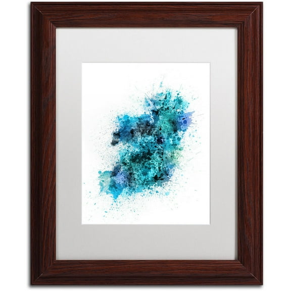 Trademark Fine Art "Ireland Map Paint Splashes" Canvas Art by Michael Tompsett, White Matte, Wood Frame