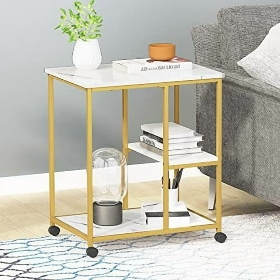 Gold Storage Cart, Chic Rolling Utility Cart with Shelves for Living Room, Office, or Coffee Station, Elegant Design for Entertaining