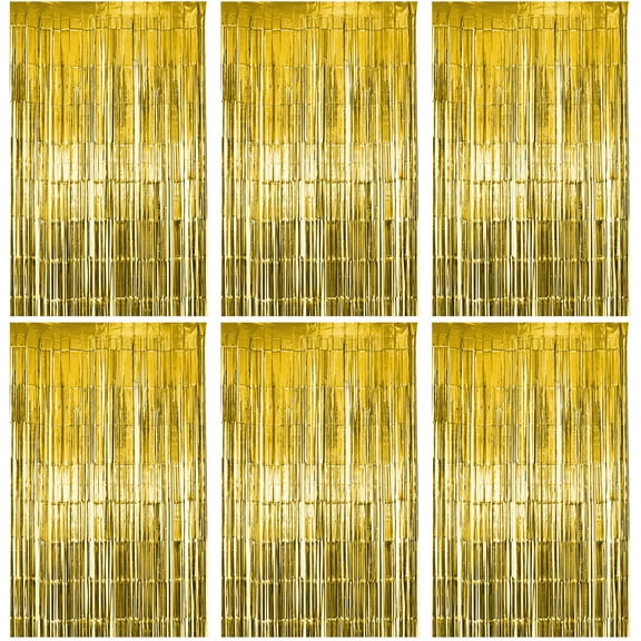 6 Pack Gold Foil Fringe Curtain Party Backdrop, Gold Tinsel Backdrop, Party Decorations Supplies For Birthday, Holidays, Parties & More