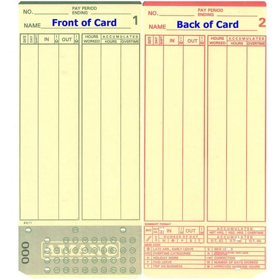 (1000) Amano MJR-7000 and MJR-8000 Time Clock Cards, 000-099 Number Series