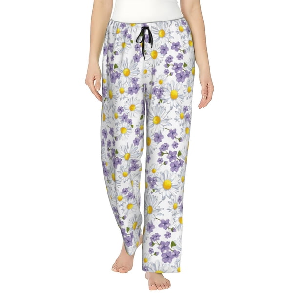 Balery Daisies Flowers Pantalones de pijama para mujer, pijamas ultraligeros, pantalones de estar por casa-Small