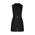 thumbnail image 4 of HongQid Women's Sleeveless V-Neck Collared Romper Belted Waist Button Front Casual Summer Jumpsuit With Pockets, 4 of 7