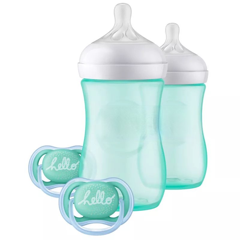 Philips Avent Natural Baby Bottle with Response Nipple Newborn Gift Set - Teal - 4pc: BPA-Free, Silicone Nipple
