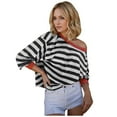 thumbnail image 1 of WEAIXIMIUNG Chandail en Molleton pour Femmes Tendance Confortable Tee à Manches Longues Rayé Décontracté Col Rond pour Automne Hiver Mode, 1 of 7