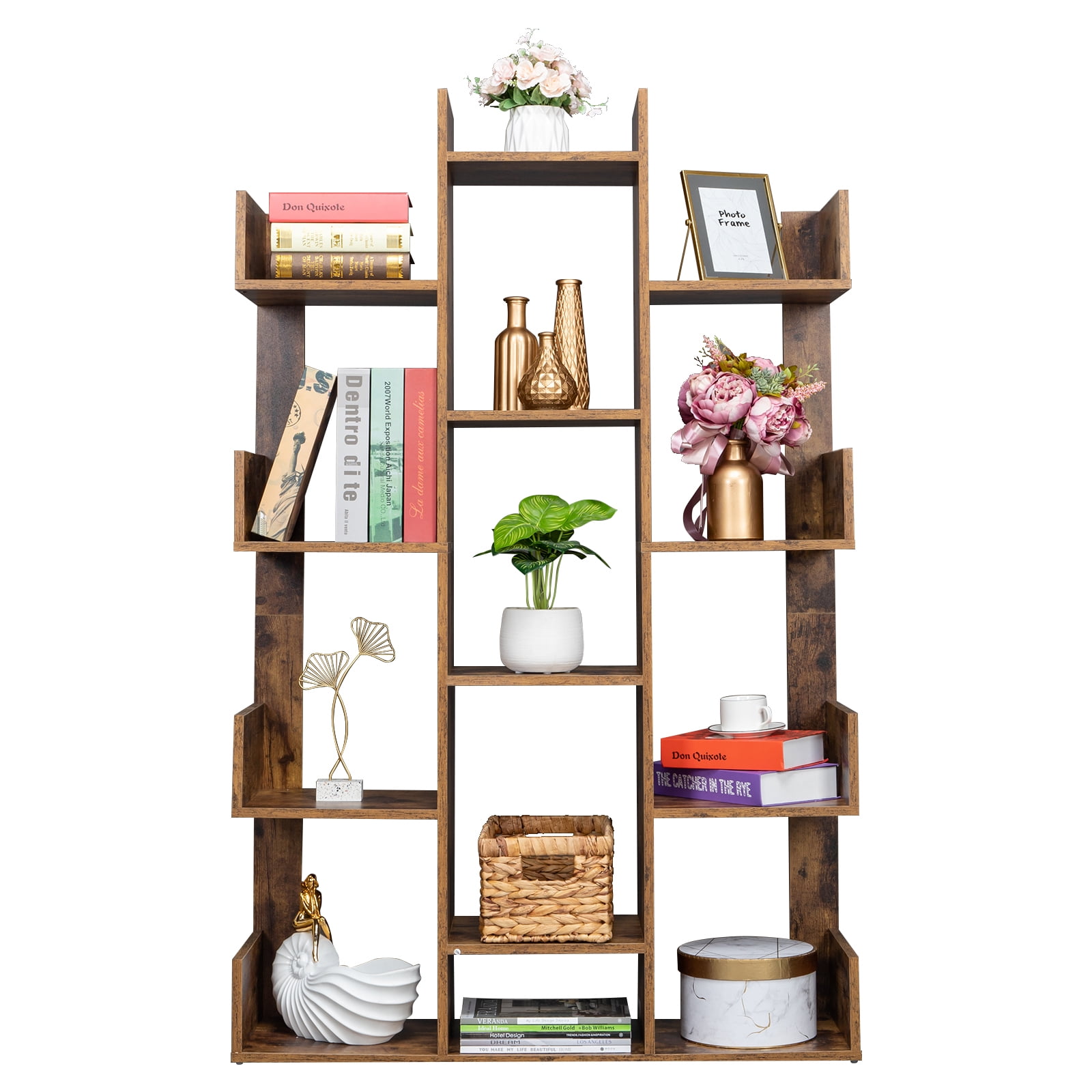 12 Shelf Bookcase, Modern Tree Bookshelf Book Rack Display Shelf