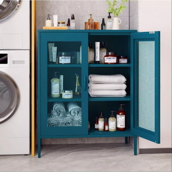 Metal Storage Cabinet with 2 Doors Adjustable Shelves for Home Office, Kitchen