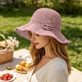 thumbnail image 5 of VOUZZA Sun Hat Womens Summer Knit Solid Color Flower Soft Foldable Wide Brim Beach Bucket Cap, 5 of 5