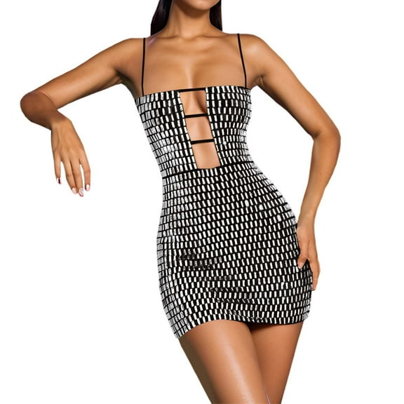 Elegant Women's Rhinestone Evening Dress Sexy Slim Fit Short Formal Party Gown Stylish Clubwear Attire