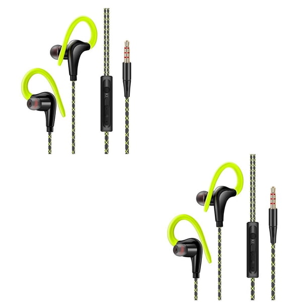 Inteprter Auriculares deportivos con cable Auriculares estéreo impermeables para correr para computadora Manos libres portátiles Auriculares Verde 2Conjunto