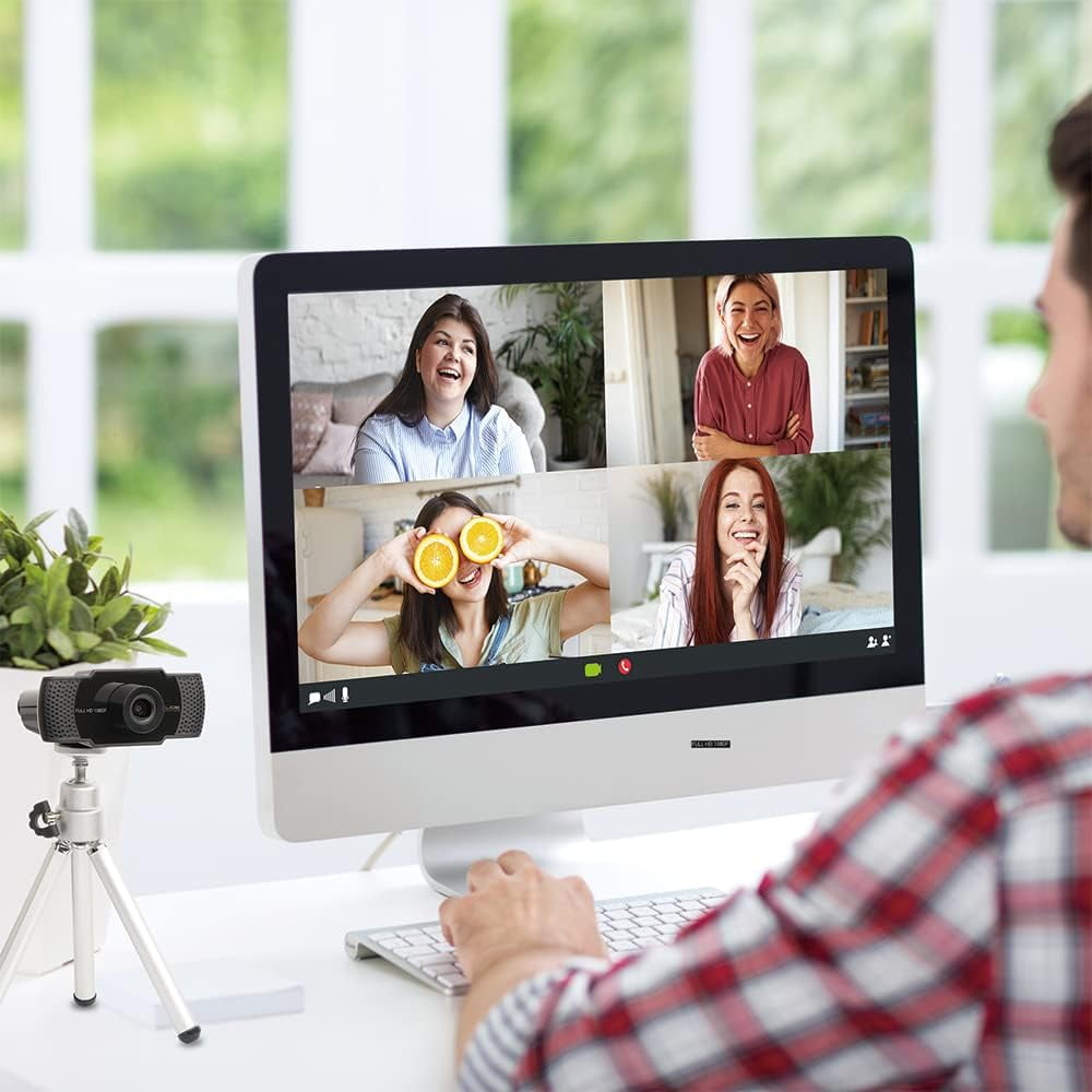 SLIDE INNOVATIONS 1080P HD Webcam, Computer Camera with Microphone, Mini Tripod & Privacy Lens