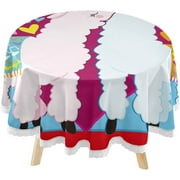 SKYSONIC Valentine Llamas Couple Round Tablecloth 60inch Indoor Wrinkle Free, I Love You A Lot Circular Lace Table Cover Washable for Kitchen Dining Decor