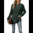 thumbnail image 1 of Camisa de Larga para Mujer, Suéter de Otoño, Túnica Informal, Top Holgado con Bolsillos. Verde M, 1 of 10