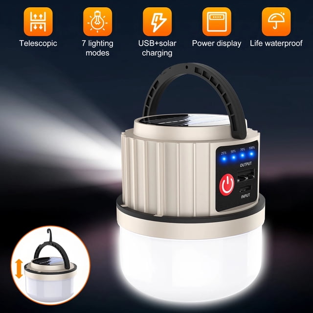 Kidsjoy Collapsible Solar Camping Lantern, Emergency LED Light with IPX4 Waterproof, Flashlight & Phone Charger, 1-Pack
