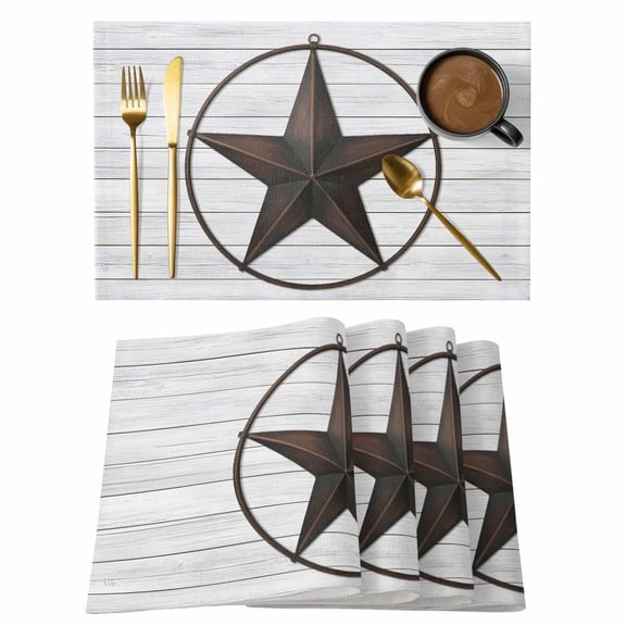 Texas Star Western Placemats Set of 4, Brown Farm Country Gray Wooden Board Placemats for Dining Table, Place Mats for Kitchen Tabletop, Waterproof Wipeable Dining Table Mats Set