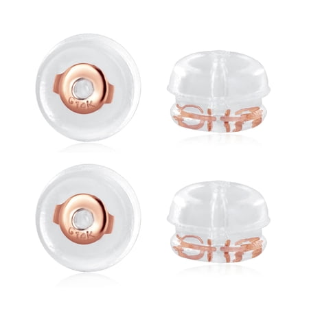 14K Solid Rose Gold Earring Backs Silicone Rubber Plastic Ear Piercing Earing Backings Replacement for Stud Drop Fishook Hypoallergenic Stopper