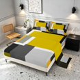 thumbnail image 2 of Manfei Abstract Geometric Queen Sheets, Yellow Gray Black WhiteSquare Queen Sheet Sets, Black Reversible 4-Piece1 Flat Sheet + 1 Fitted Sheet + 2 Pillowcases, 2 of 6