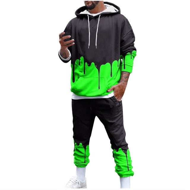 Sudadera para hombre Otoño Sudaderas Moda Cuello con capucha Estampado Blusa de manga larga + Conjuntos de pantalones sueltos Odeerbi ODB-5