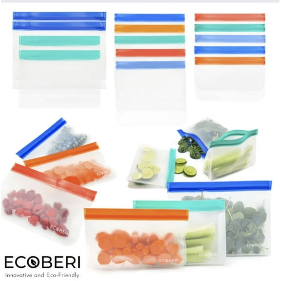 Ecoberi 14 Pack Reusable Food Storage Bags, Airtight, Lunch, Snacks, Travel