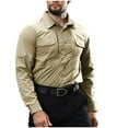 thumbnail image 3 of Men Cargo T Shirts Long Sleeve Fishing Shirts Hiking Tees Cooling Quick Dry Tops Outdoor Button Down Tactical Solid Shirt Tops with Pockets, 3 of 5