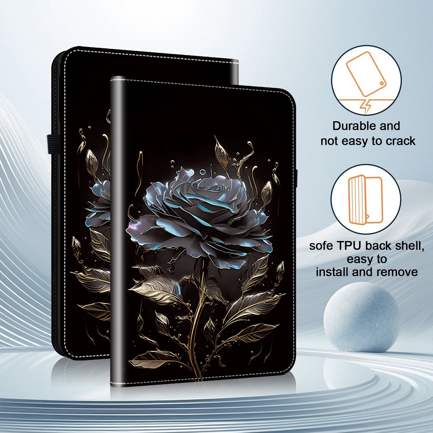 Allytechgroup Case for iPad (A16) 11th Generation 11" 2025 with Stand/Pencil Holder/Card Pockets/Magnetic Smart PU Leather Folio Stand Wallet shockproof Cover [Auto Wake/Sleep], Black Rose Flower