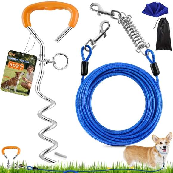 Cable de amarre para perros y estaca LANNEY de 30 pies para perros de hasta 125 libras