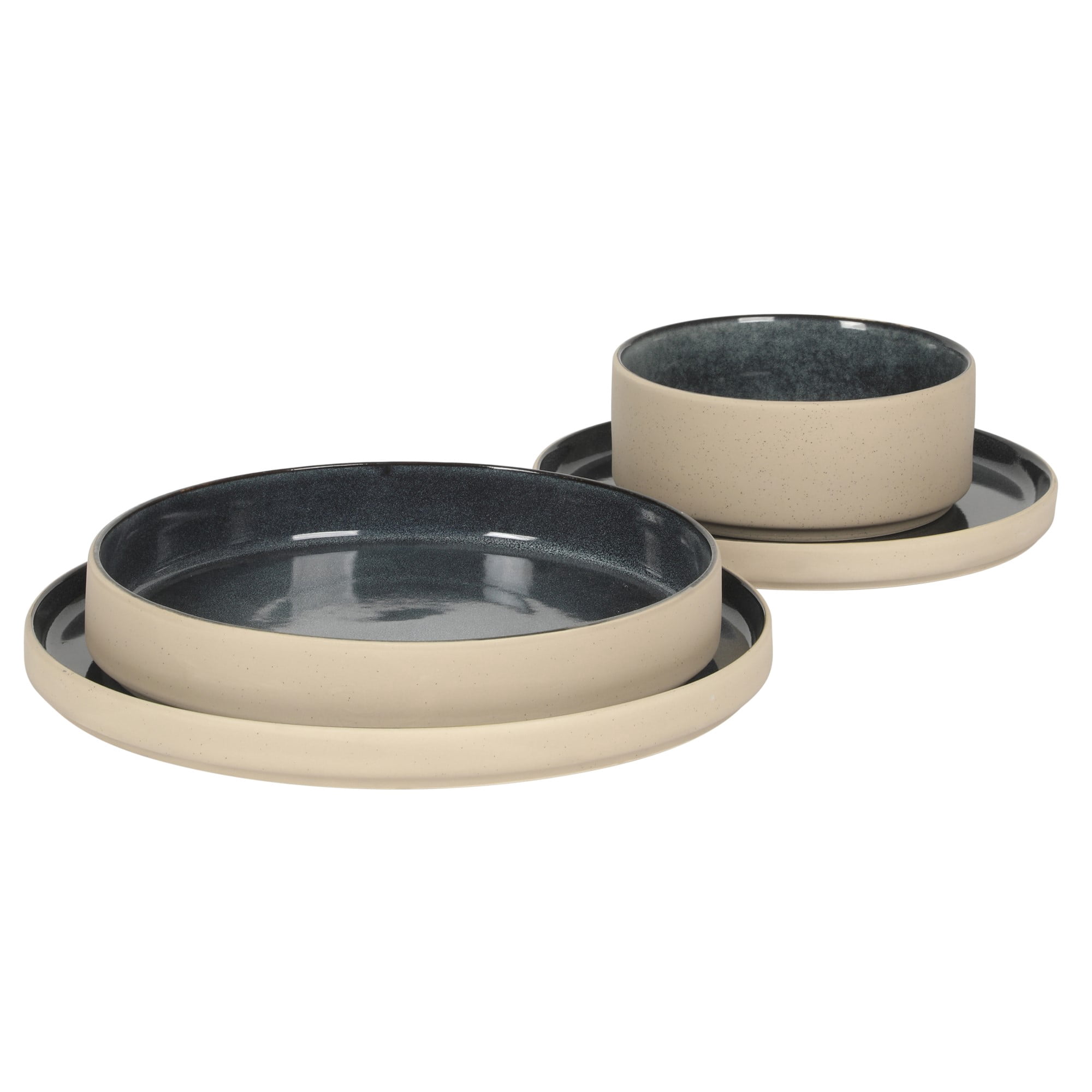 Gibson Elite Liberty Bay 16-Piece Pottery Clay Stoneware Dinnerware Set – Blue Reactive Glaze, Stackable Plates and Bowls W/ Pasta Bowl, Service for 4 – Microwave & Dishwasher Safe