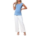 thumbnail image 2 of INSPIRE CHIC Women's Maternity Spring Top Short Sleeve Pullover Tops Basic Ribbed Knit Slim Fitted Casual Shirts 2026 XL Blue, 2 of 5