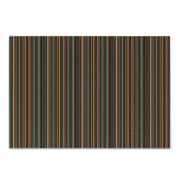 Striped Cutting Board, Colorful Vertical Thin and Bold Stripes in Retro Style Geometrical Abstract Design, Decorative Tempered Glass Cutting and Serving Board, Small Size, Multicolor, by Ambesonne