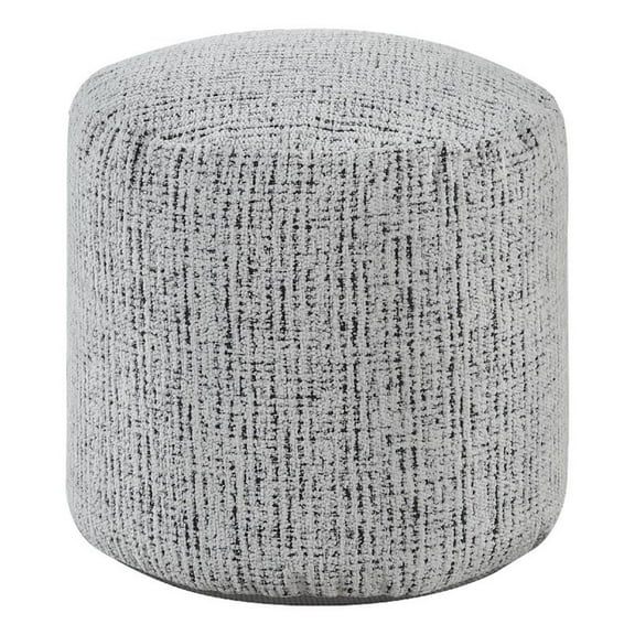 Modern Pouf Ottoman- Light Gray Soft Textured Chenille- 16 Inch Round