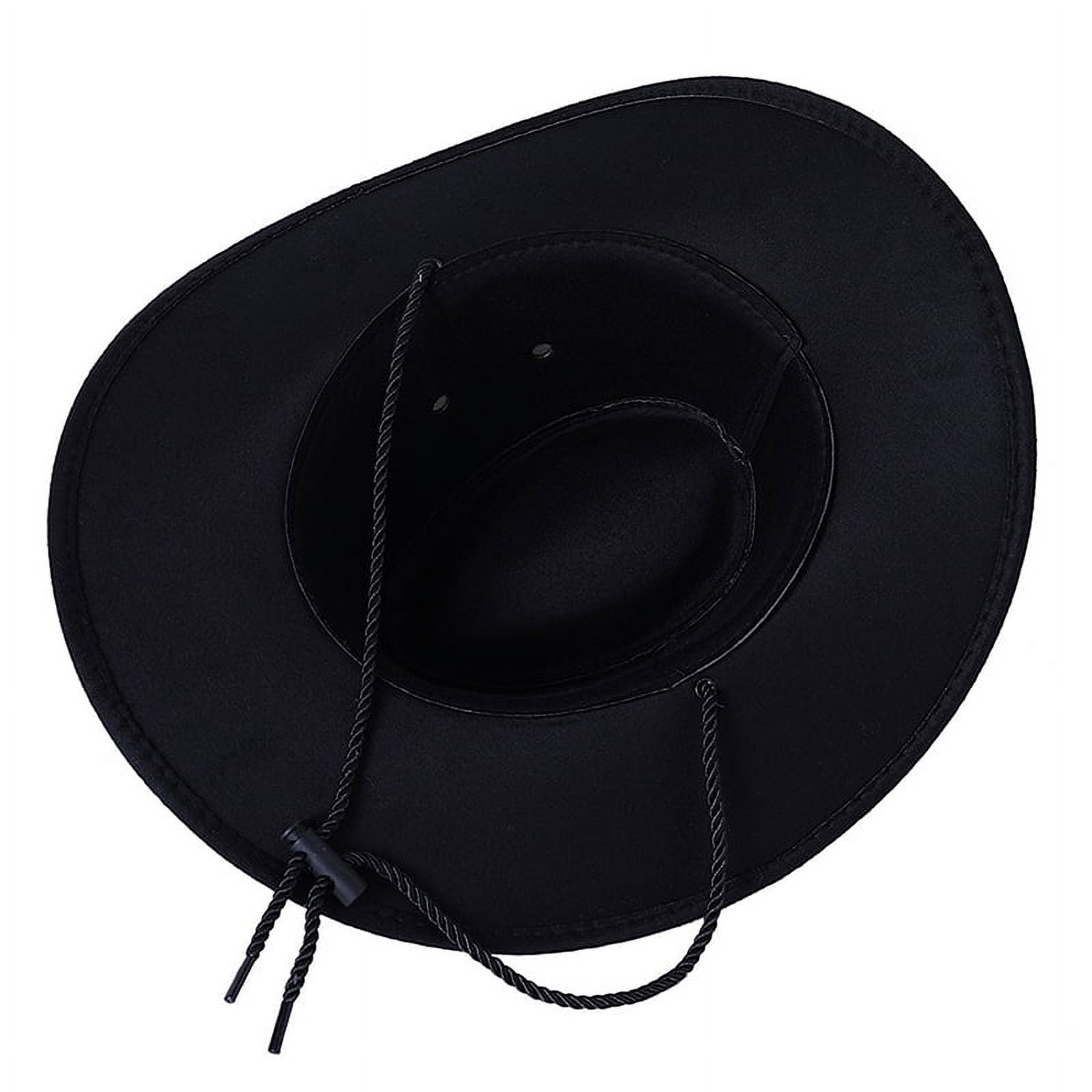 Men Cowboy Hat with Adjustable Chin Rope, Wide Brim Vintage