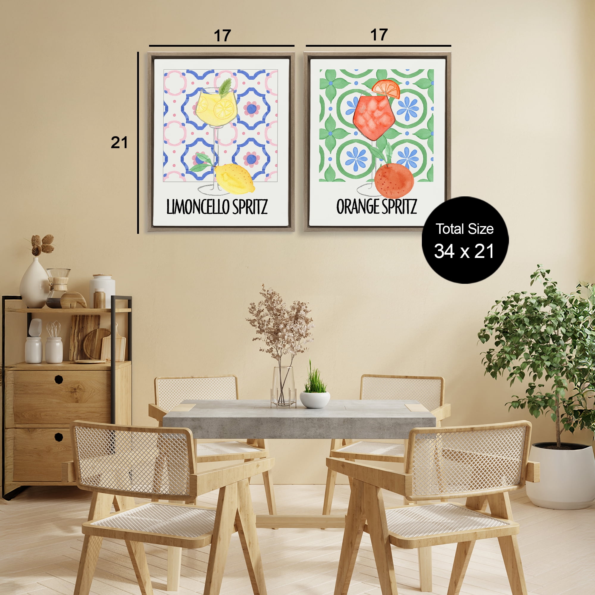 Stupell Industries Citrus Spritz On My Mind 2 Piece Brown Framed Floater Canvas Set, design by Nina Jacobs