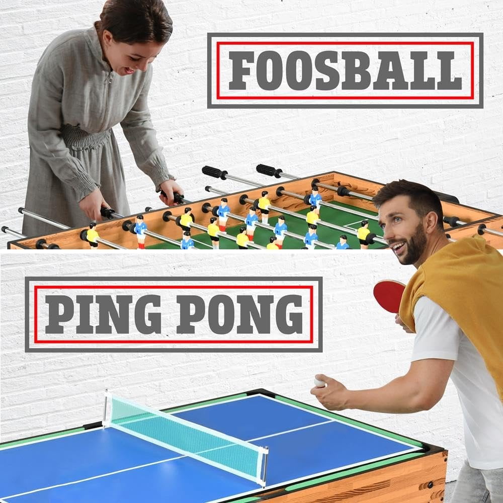 4in1 Multi Game Table, 48" Sports Arcade with Accessories, Ping Pong, Air Hockey, Pool Billiards, Soccer Foosball All in One, for Indoor and Outdoor, Family, Kids and Adults