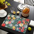 thumbnail image 3 of Pioneer Flower Floral Print Pattern Summer Placemats Table Placemats Set Of 6-Linen Kitchen Washable Placemats Table Mats 12x18 Inch Non-Slip Heat Resistant, 3 of 5
