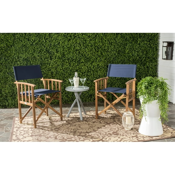 Safavieh Laguna Outdoor Patio Director Chair, Set of 2 - Natural/Navy