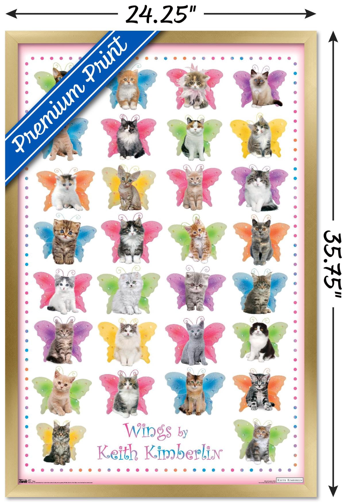 Keith Kimberlin - Kittens with Butterfly Wings Wall Poster, 22.375" x 34", Framed