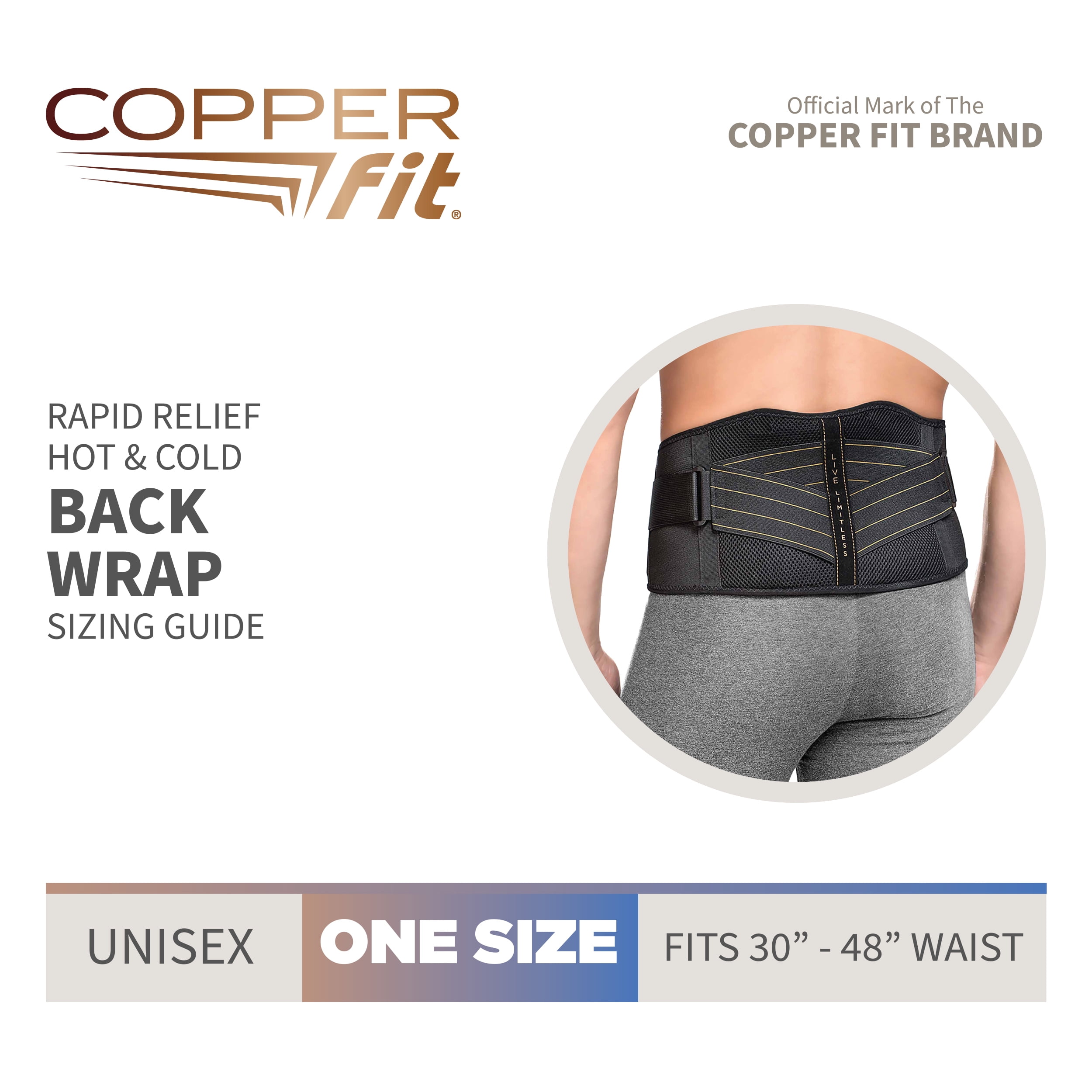 Copper Fit® Unisex Rapid Relief Back Support Brace with Hot/Cold Therapy,  Adjustable 