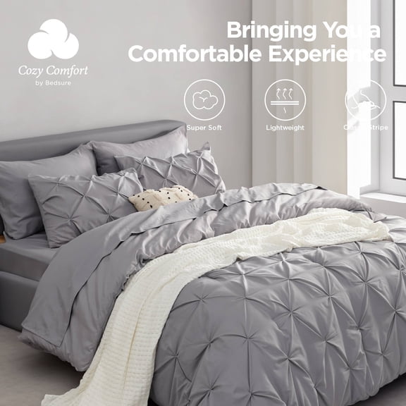 U by Bedsure Cal King Comforter Set Gray - 7 Pieces Pintuck Bed in A Bag, Bed Set with Comforters, Sheets, Pillowcases & Shams
