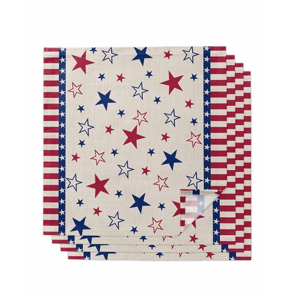 nqOlkjepod 4th of July Cloth Napkins Set of 4 Reusable Dinner Napkins, Blue Red Striped Stars Independence Day Cocktail Napkin Washable Table Napkins for Wedding/Holiday Party/Baby Shower 20"x20"