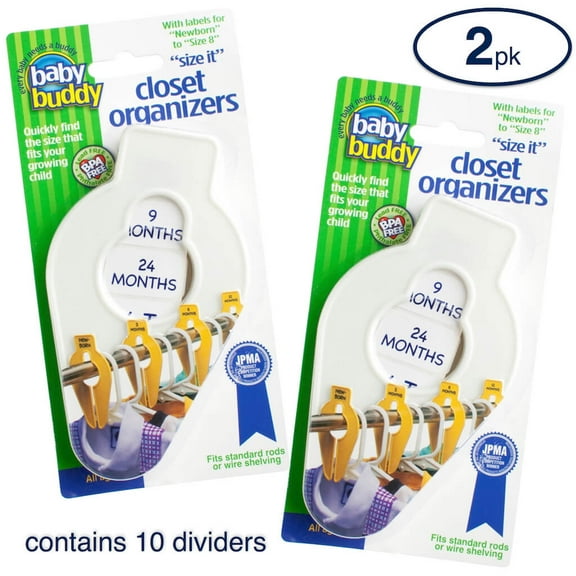 Baby Buddy Closet Organizers, Newborn Essentials to Divide Baby Clothes by Size, White, Pack of 10