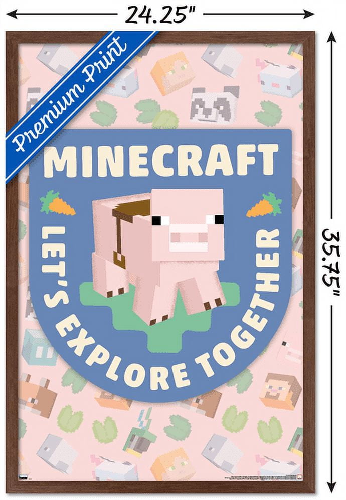 Minecraft - Let's Explore Together Wall Poster, 22.375" x 34" Framed