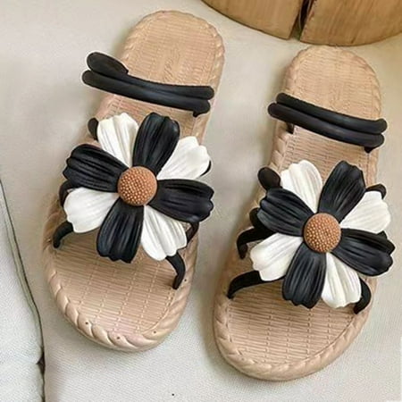 

Cathalem Women Beauty Comfort Cute Four Leaf Summer Footwear Versatile Beach Flower Slippers Pep Step Sandals for Women Black 7.5