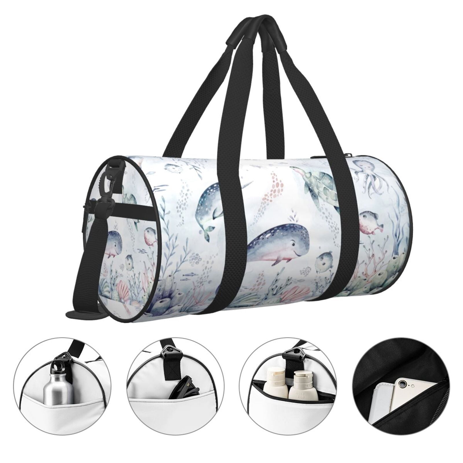 Vsdgher Sea Animals 45L Foldable Duffel Bag, Sports Gym Bag,Overnight Bag, Portable Weekender Bag for Airplanes