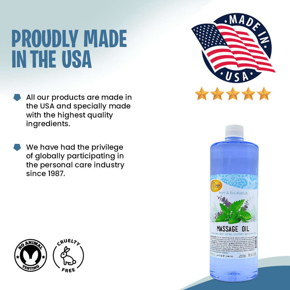 SPA REDI - Massage Oil, Mint Eucalyptus, 32 Oz - Professional Full Body Massage Therapy, Manicure, Pedicure - Relax Sore Muscles and Repair Dry Skin, Enhanced with High Absorption Oils and Vitamin E