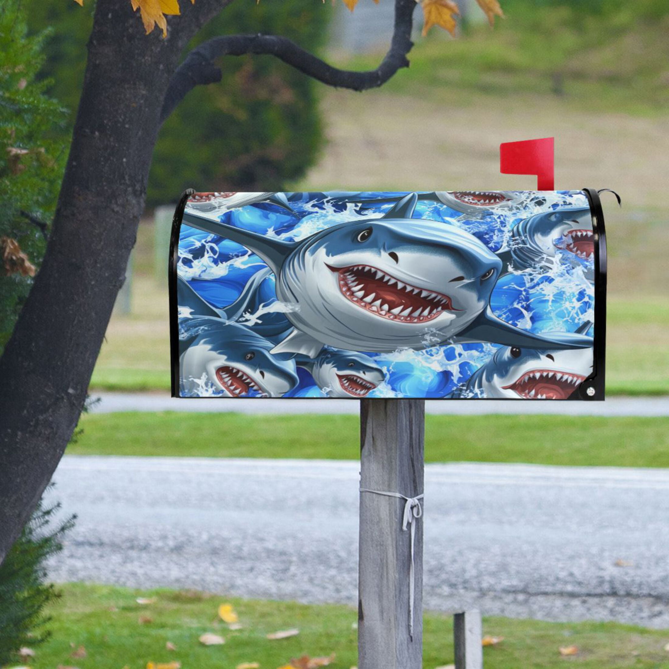 Magnetic PVC Mailbox Cover Shark Pattern, 25.4" x 20.7" Large, Waterproof UV Resistant