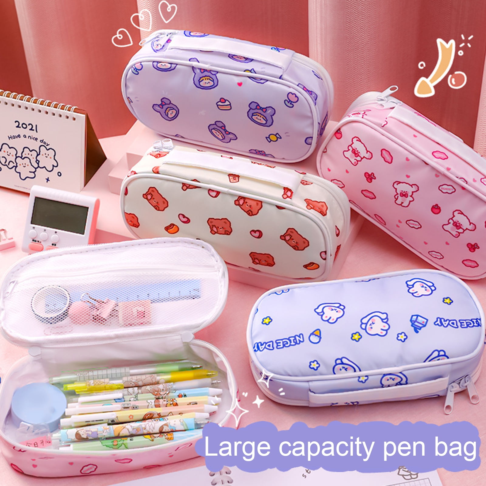 Angoo Double-Open Multi-Layer Stationery Pencil Case Multifunctional  Cosmetic Bag(Star Rain Dot)