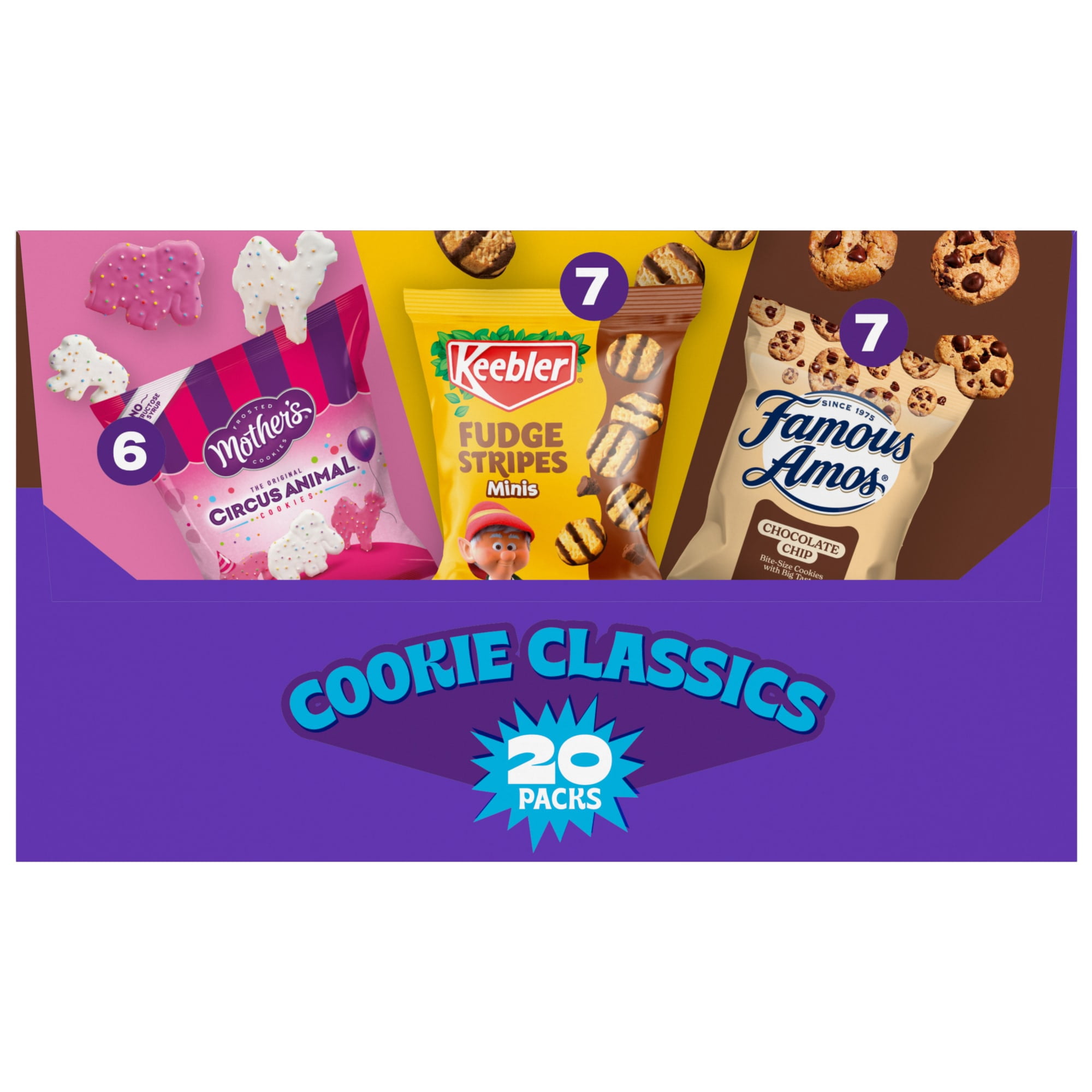 Assorted Cookie Classics Variety Pack - Mother’s Circus, Keebler Fudge Stripes & Famous Amos, 20 Pouch Box, 20 oz